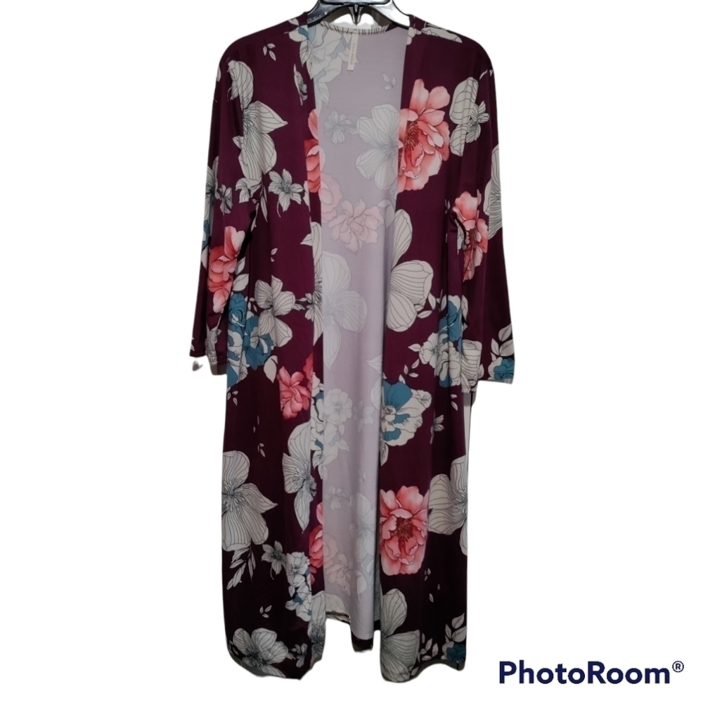 Lime N Chili kimono duster woman Large burgundy floral